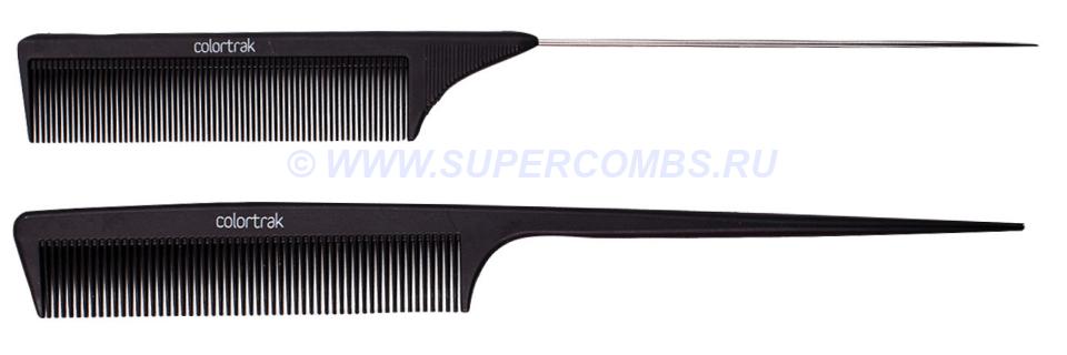 Расчёски карбоновые с удлинёнными хвостиками ColorTrak Black Carbon Fiber Combs 7048 2 шт