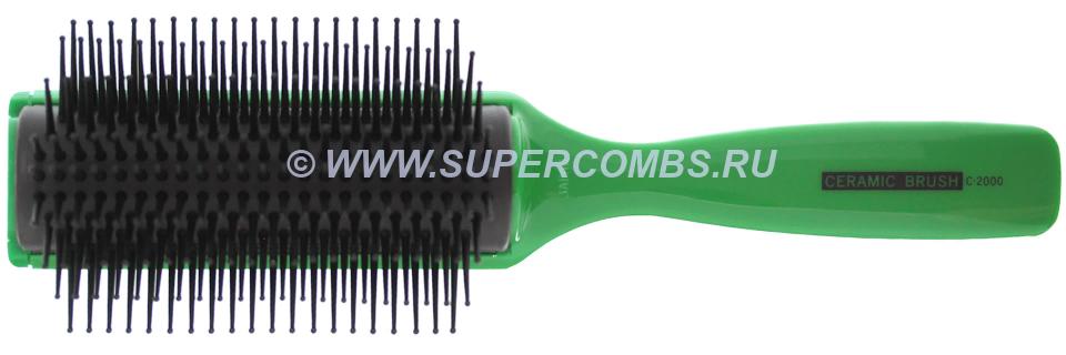 Щётка для волос VeSS Ceramic Brush С-2000, 9 рядов, глянцевая зелёная