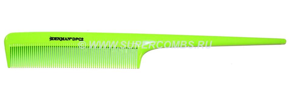 Расчёска Denman Precision Comb DPC2 Neon Green, с хвостиком