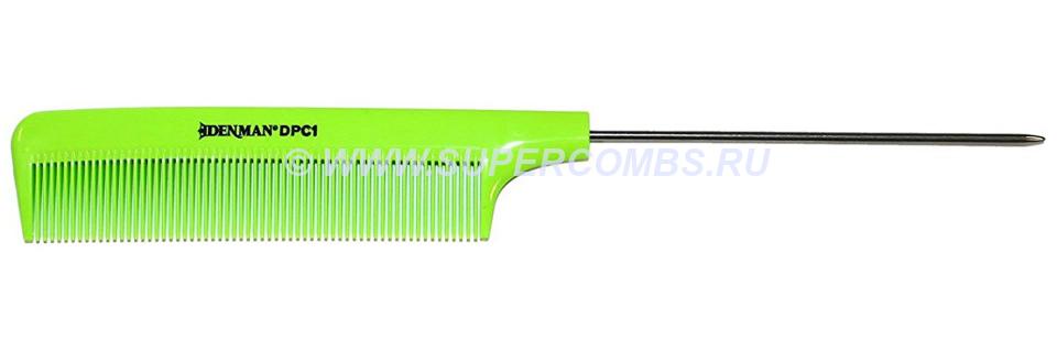 Расчёска Denman Precision Comb DPC1 Neon Green, с металлическим хвостиком